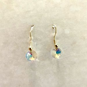 Small round rainbow crystal earrings sterling silver